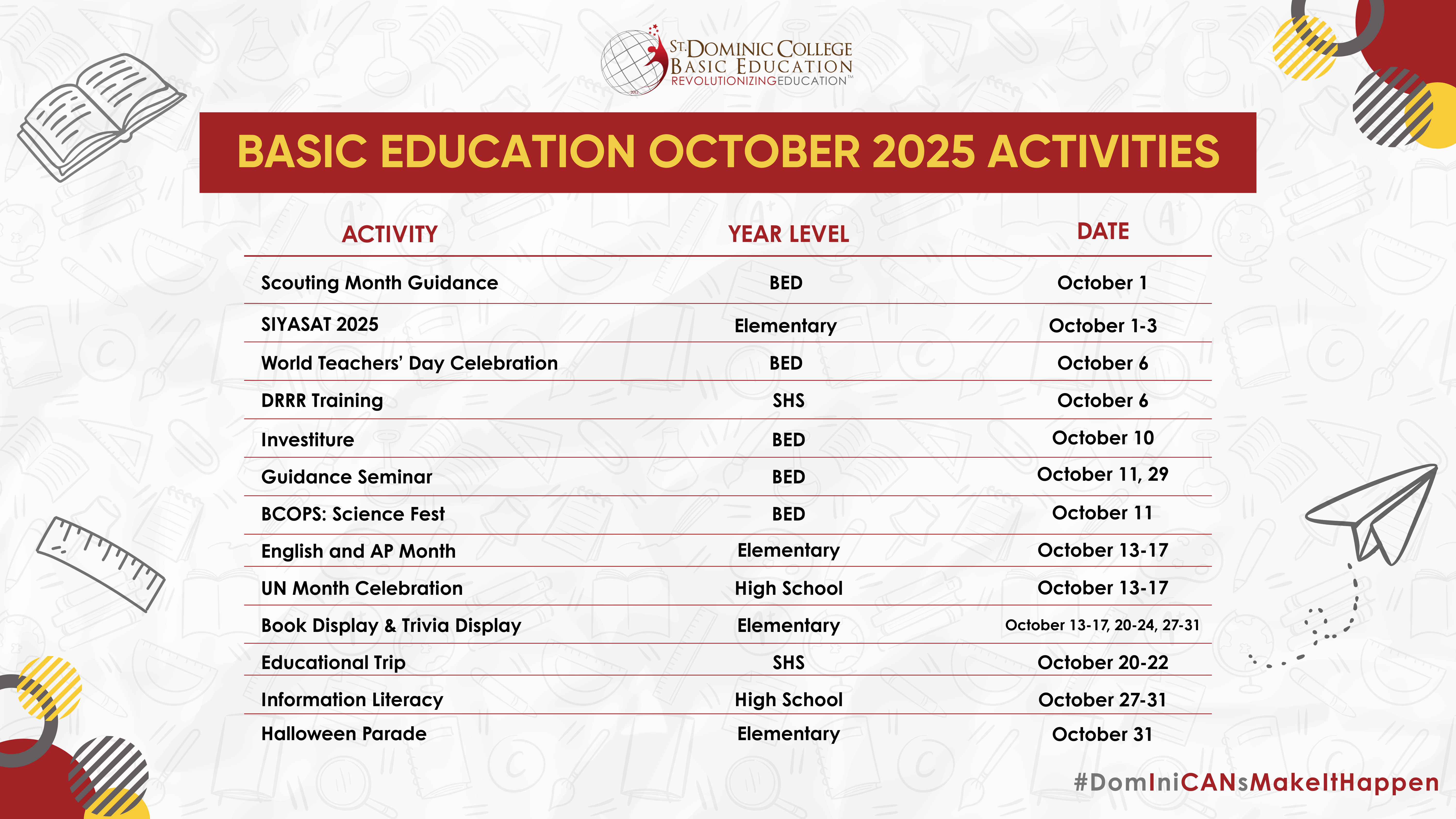 BASIC EDUCATION OCTOBER 2025 ACTIVITIES